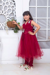 FANCY FROCK IN MEHROON COLOR MADE WITH IMPORTED NET FABRIC