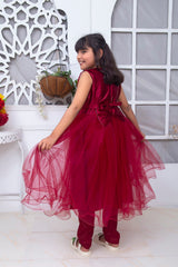 FANCY FROCK IN MEHROON COLOR MADE WITH IMPORTED NET FABRIC