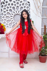 FANCY FROCK IN RED COLOR MADE WITH IMPORTED NET FABRIC