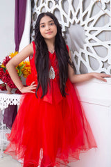 FANCY FROCK IN RED COLOR MADE WITH IMPORTED NET FABRIC