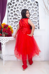 FANCY FROCK IN RED COLOR MADE WITH IMPORTED NET FABRIC