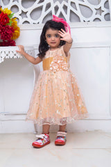 FANCY 3D EMBROIDERED BABY FROCK IN PEACH COLOR MADE WITH IMPORTED NET FABRIC