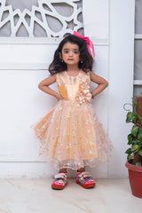 FANCY 3D EMBROIDERED BABY FROCK IN PEACH COLOR MADE WITH IMPORTED NET FABRIC