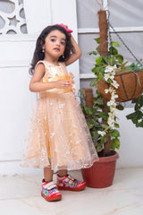 FANCY 3D EMBROIDERED BABY FROCK IN PEACH COLOR MADE WITH IMPORTED NET FABRIC