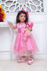 FANCY 3D EMBROIDERED BABY FROCK IN LIGHT PINK COLOR MADE WITH IMPORTED NET FABRIC