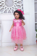 FANCY 3D EMBROIDERED BABY FROCK IN LIGHT PINK COLOR MADE WITH IMPORTED NET FABRIC