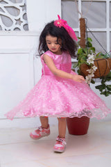 FANCY 3D EMBROIDERED BABY FROCK IN LIGHT PINK COLOR MADE WITH IMPORTED NET FABRIC