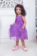 FANCY 3D EMBROIDERED BABY FROCK IN PURPLE COLOR MADE WITH IMPORTED NET FABRIC