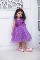 FANCY 3D EMBROIDERED BABY FROCK IN PURPLE COLOR MADE WITH IMPORTED NET FABRIC