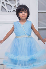 FRILL STYLE FROCK IN SKY BLUE COLOR MADE WITH IMPORTED NET FABRIC