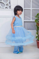 FRILL STYLE FROCK IN SKY BLUE COLOR MADE WITH IMPORTED NET FABRIC