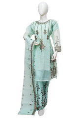 3 PIECE ORGANZA EMBROIDERED SUIT IN SEA GREEN COLOR